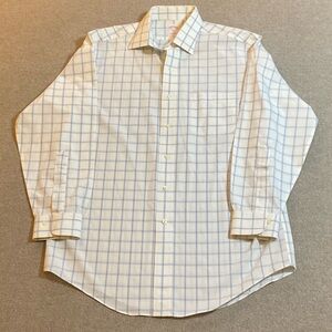 Brooks Brothers Men's White and Blue Checkered Shirt